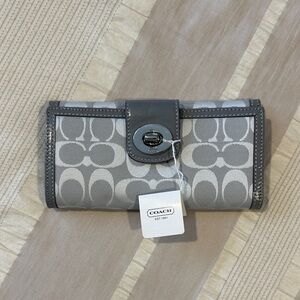 Coach Gray and Silver Signature Clasp Wallet